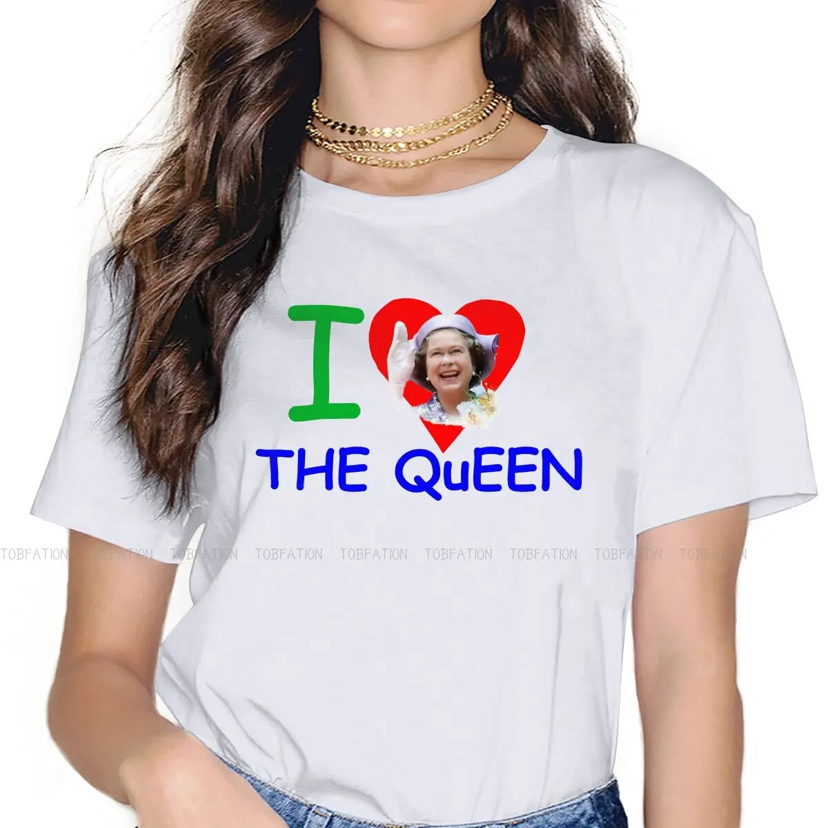 Elizabeth II Women T Shirt I Love The Queen Female Tops Graphic Funny Tees Ladies 4XL Oversized Tshirt