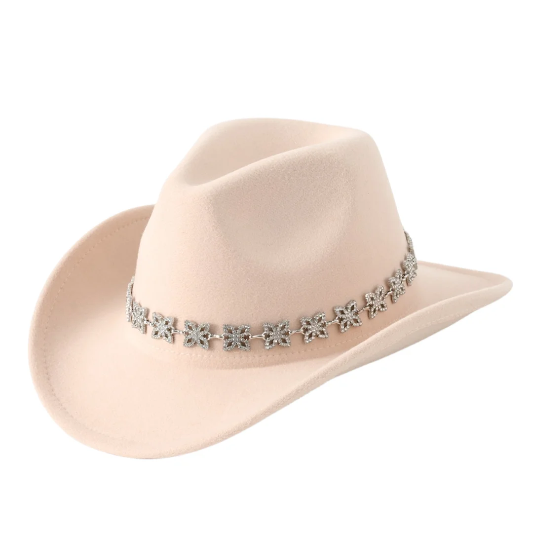 Rhinestone chain jazz hats for men and women, sun-shading western cowboy hats for summer outdoor travel, fashionable jazz hats