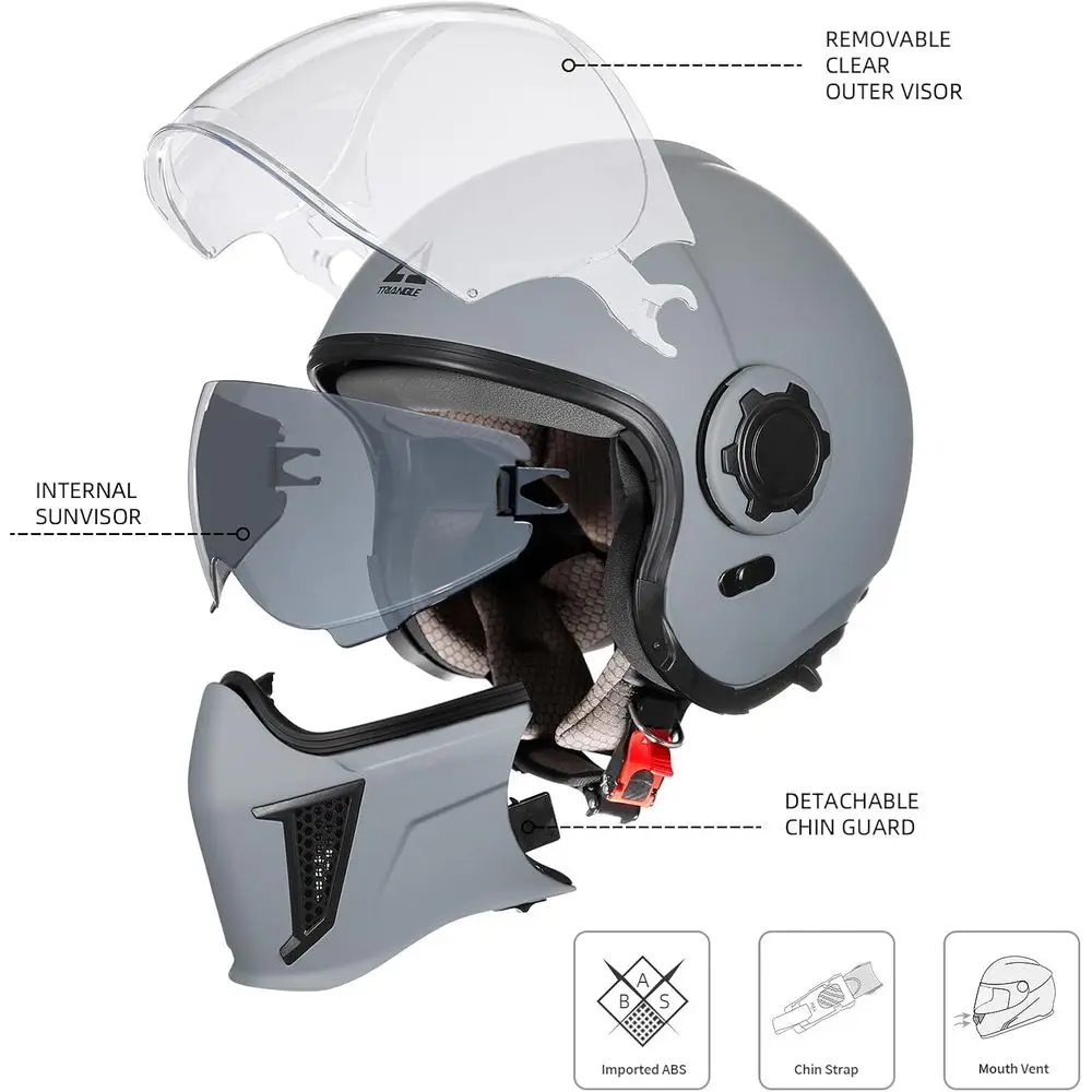خوذة موتوكروس ثنائية القناع للرجال والنساء مع واقي من الشمس، معتمدة من وزارة النقل، رمادي، كبير #2