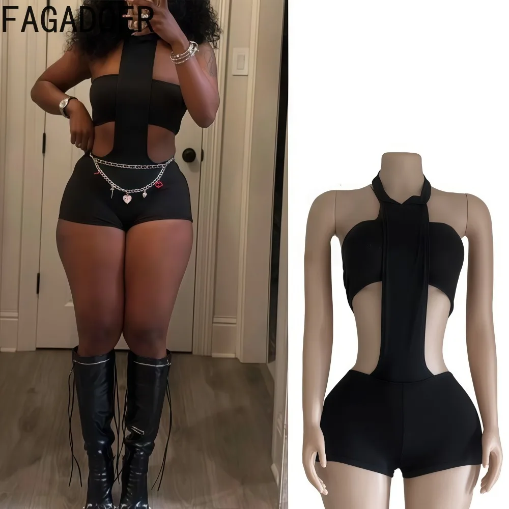 

FAGADOER Sexy Bodycon Two Piece Outfits Woman Solid Color Sleeveless Backless Crop Top + Bodysuits Matching Female Streetwear