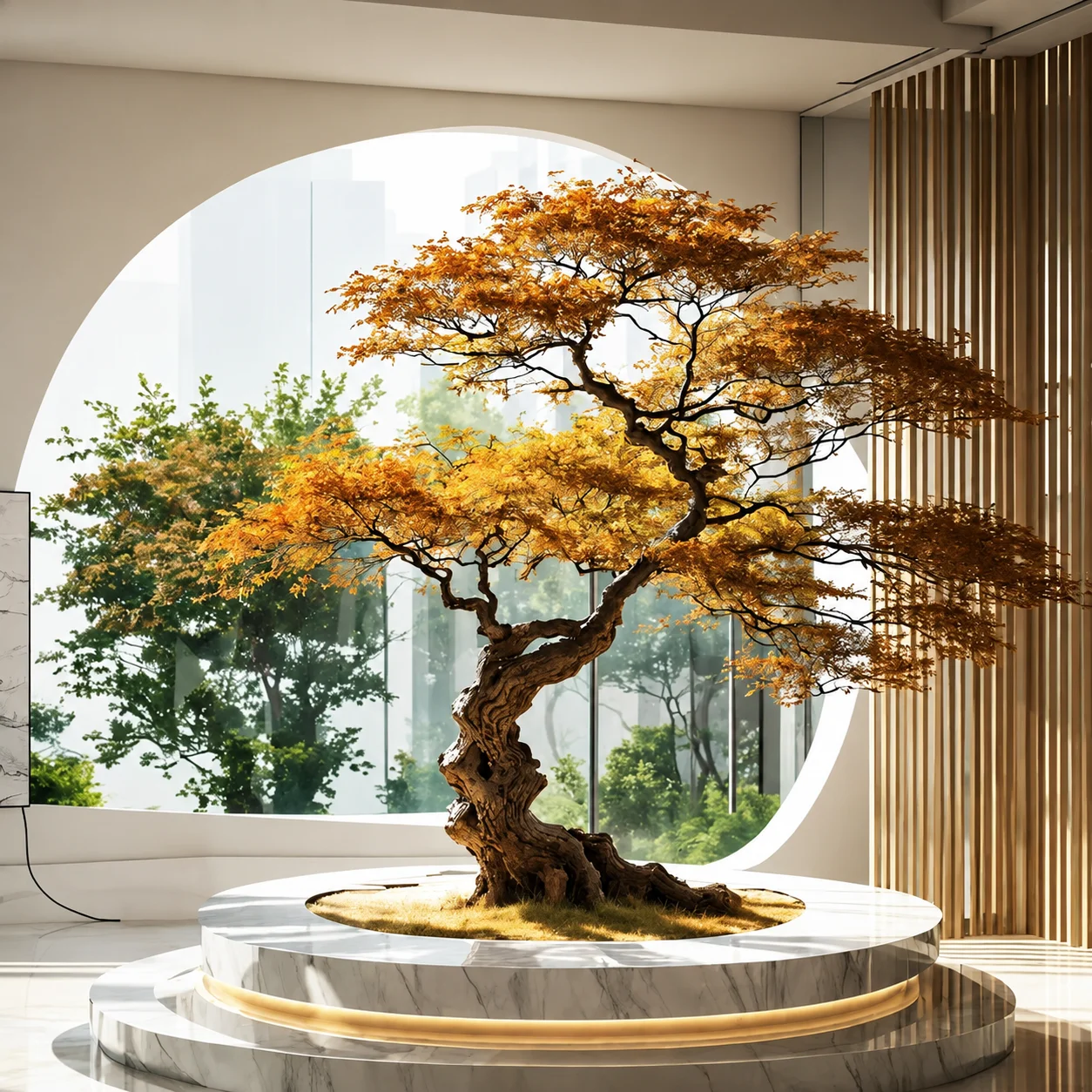 Handmade 100% Look Natural Autumn Fake Maple Artificial Pine Bonsai Tree for Hotel Restaurant Home Indoor Decor