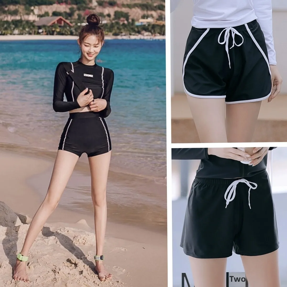 

Qui Dry Women's Sport orts Beach Pants Separate Swimming Suits Loose Thermal Adult Bla Swimwear Anti-Light Walking