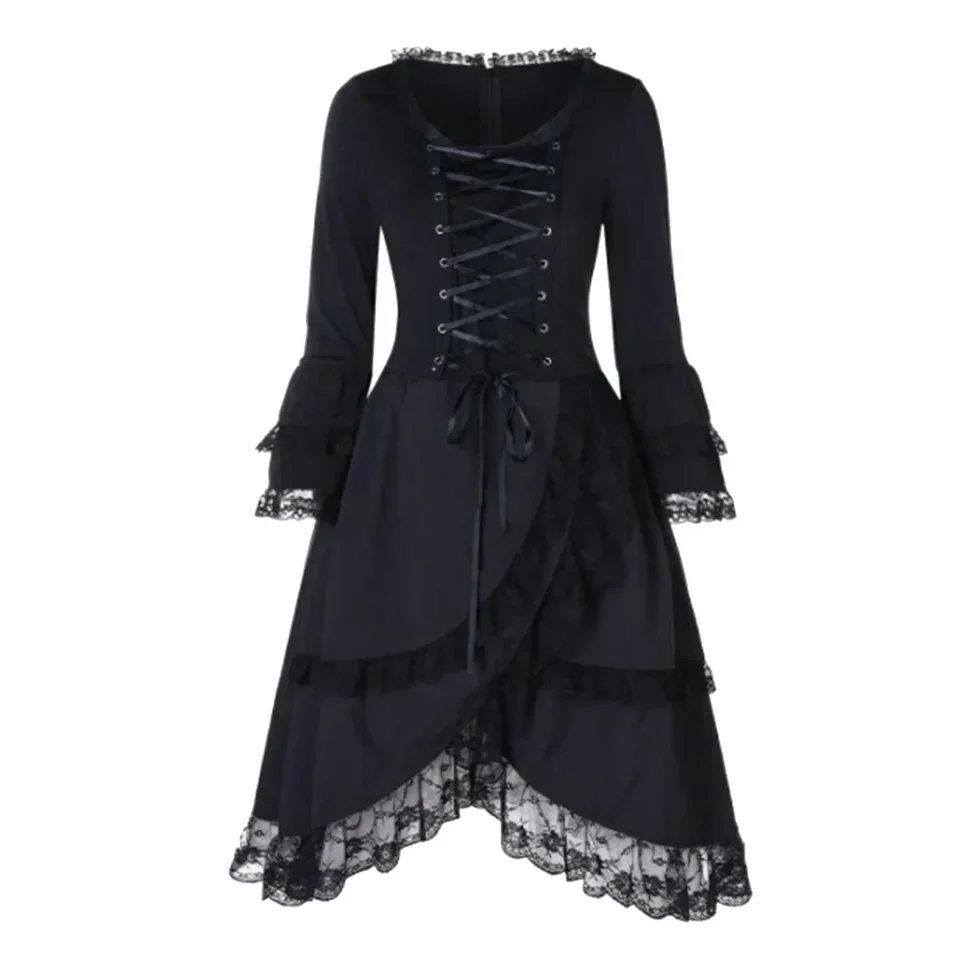 

Women's Black Sexy Gothic Lace Trim Lace-up Party Dress Steampunk Victorian Style Gothic Medieval Court Dress