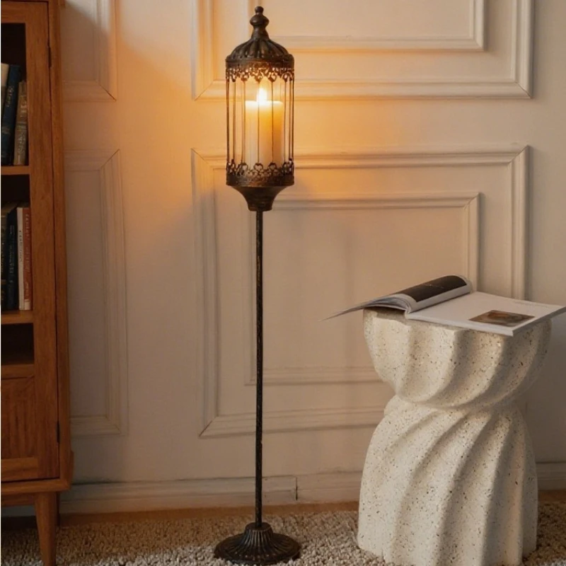 European Retro Forged Iron LED Floor Lamp Designer Candlestick Home Decor Atmosphere Living Room Bedroom Sofaside Standing Light