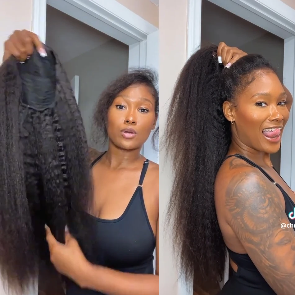 Kinky Straight 3-in-1 Half Wig Human Hair, Drawstring, 250% Density