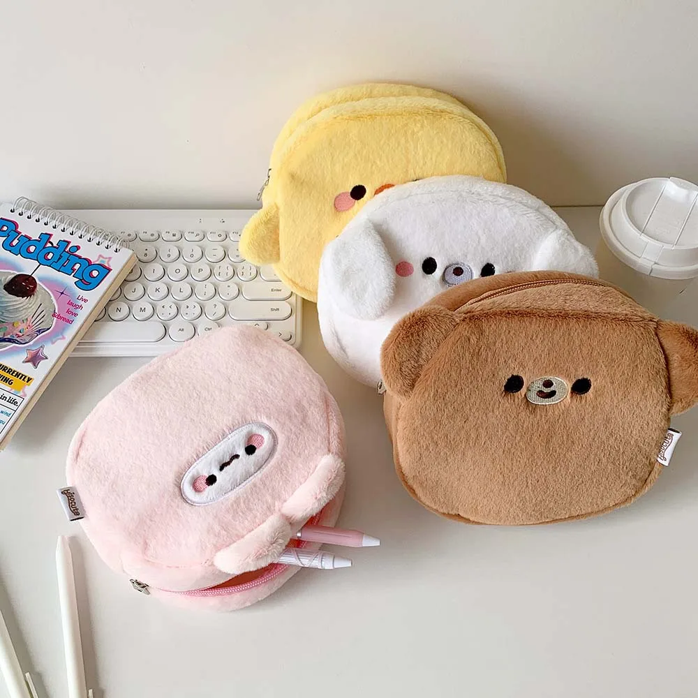 Cartoon Animals Women Cosmetic Bag Bear Rabbit Dog Chick Makeup Organizer Plush Storage Bag Portable Large Capacity