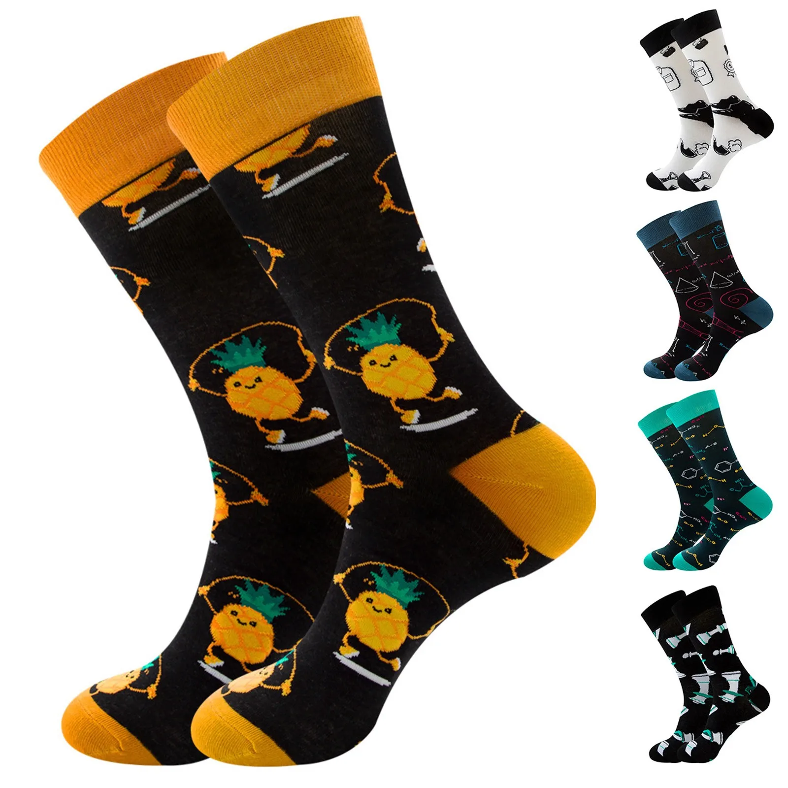 Men And Women Adult Geometric Fruit Pineapple Socks Street Socks Astronaut Socks Cotton Big Girl Socks