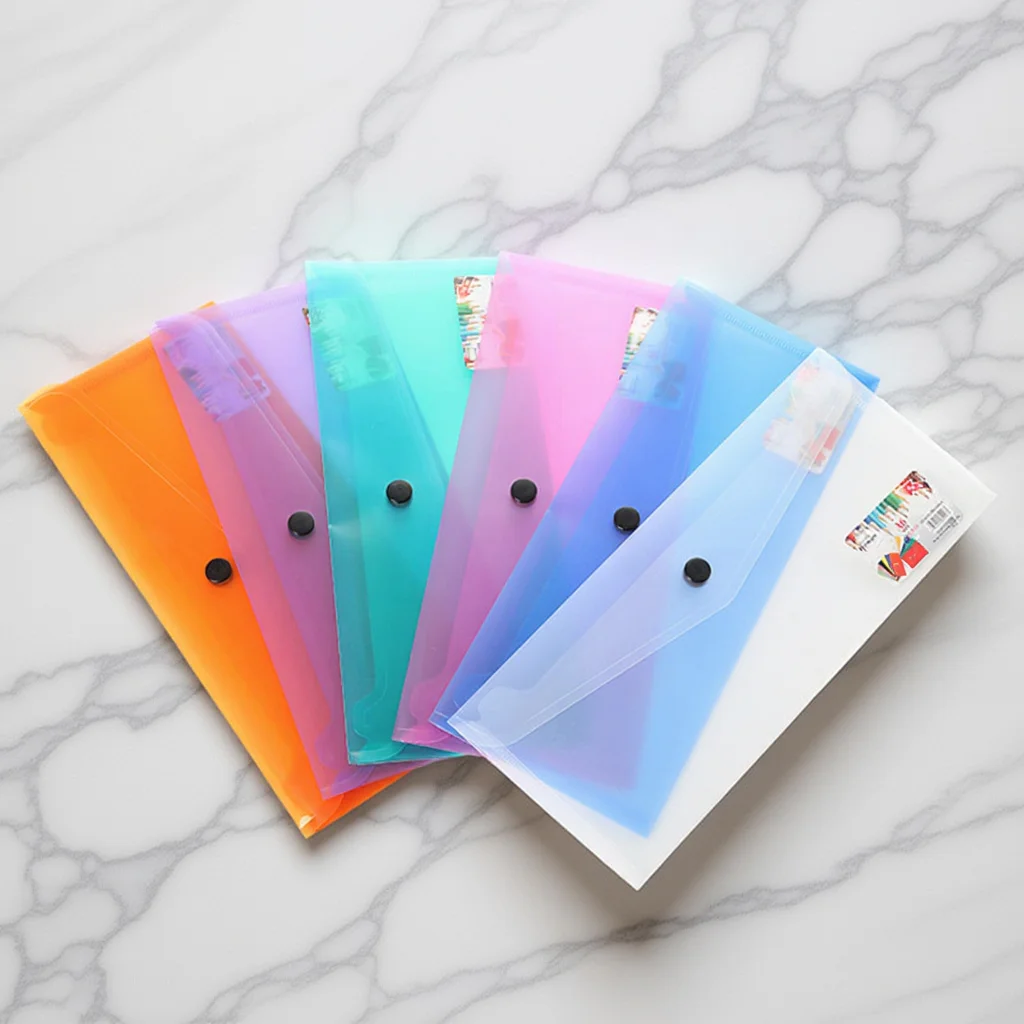 

6Pcs Clear Document Folder Plastic Envelope Organizer with Snap Button Lightweight Portable File Storage for Important Papers