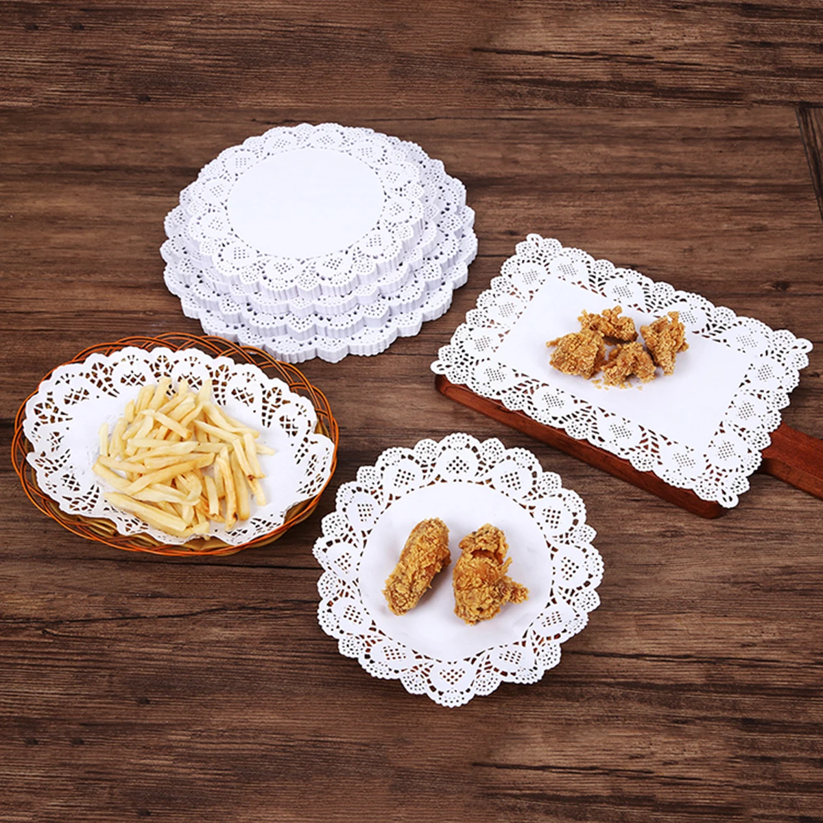 

100pcs Disposable Oil-absorbing White Lace Paper Lace Hollow Paper Cake Box Liner Packaging Paper Pad Baking Tools Accessories W