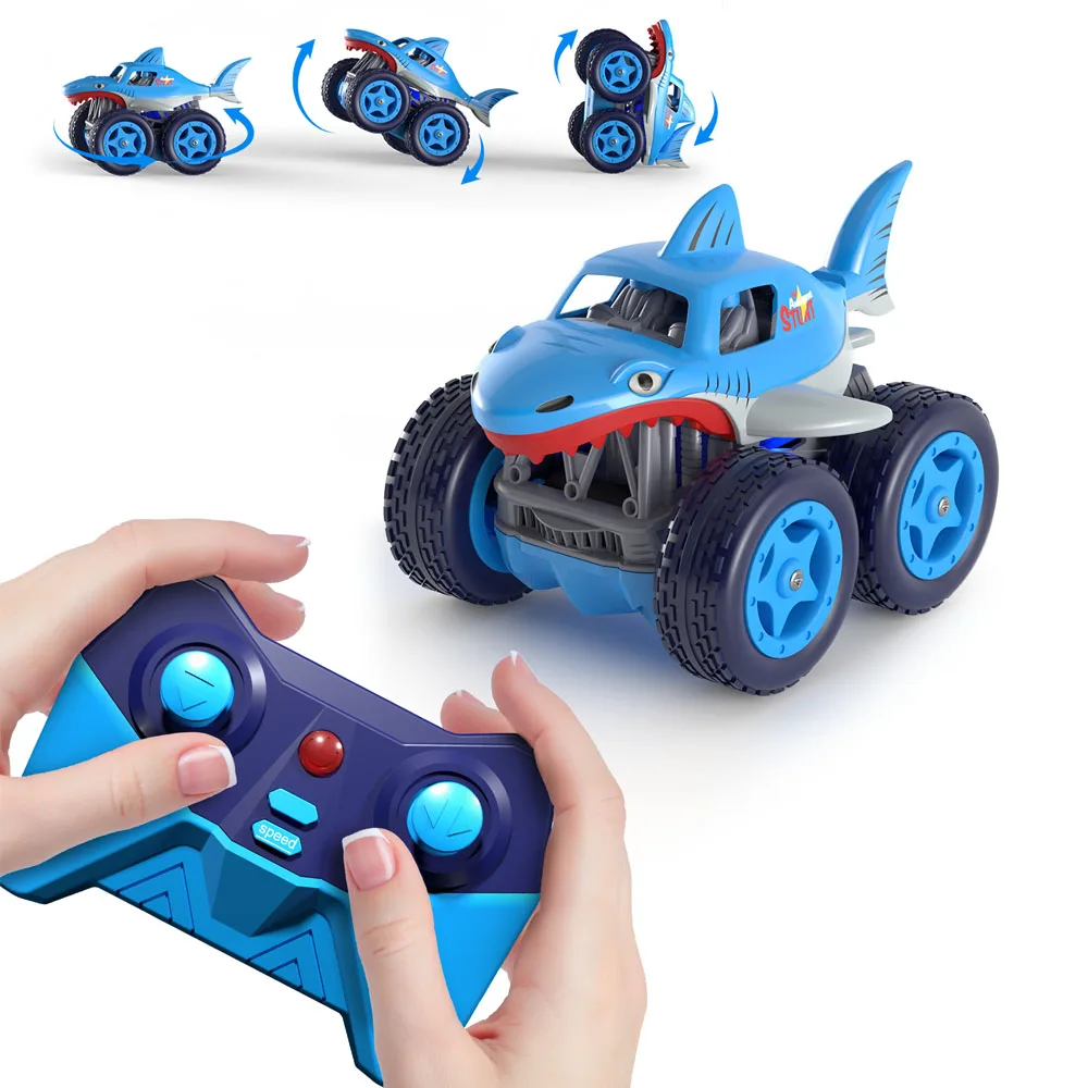 

Mini Remote Control Car, Rechargeable RC Shark Cars 4WD 2.4Ghz 360° Rotating Fast Stunt Car for 3-12 Years Old Boys Girl