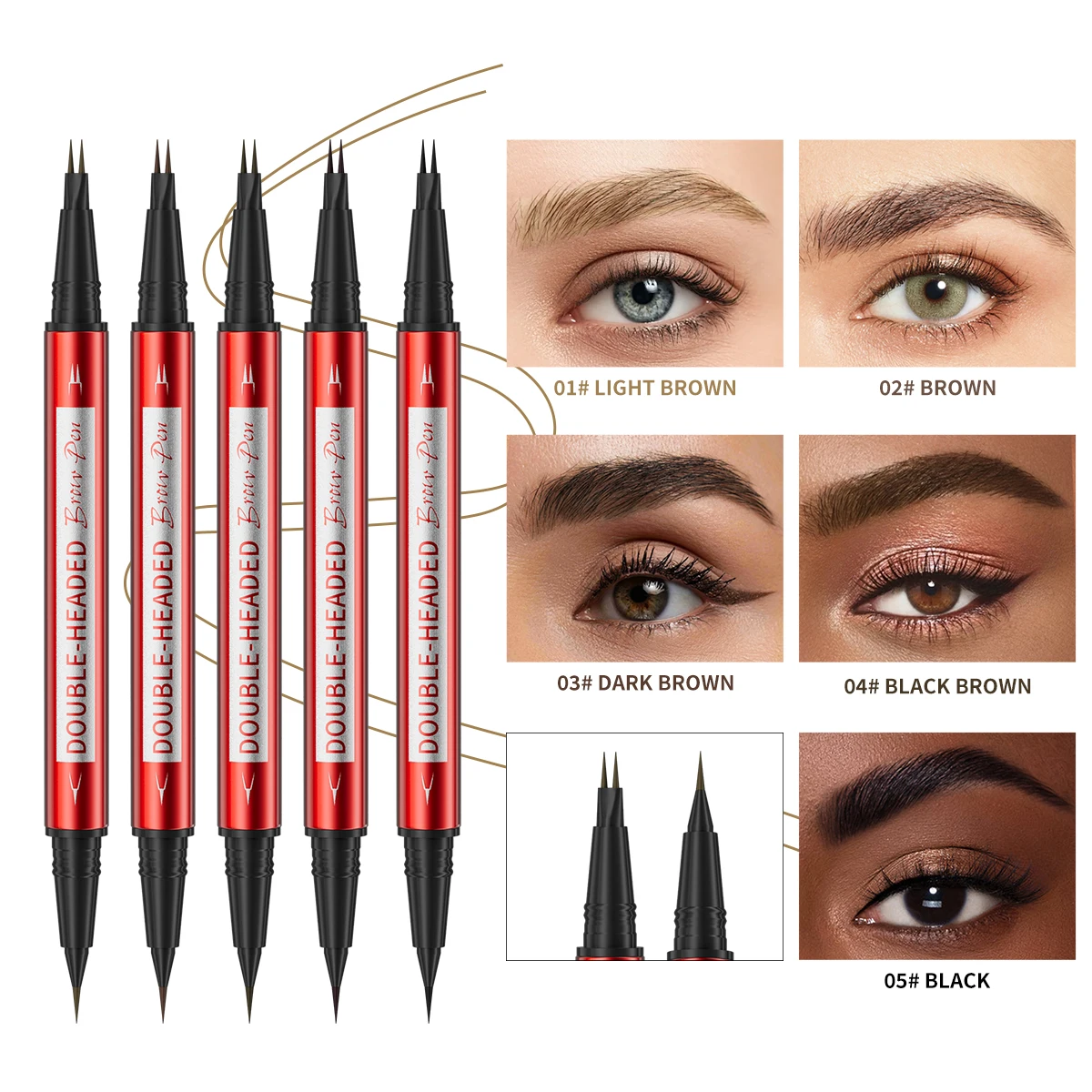 قلم حواجب مقاوم للماء، قلم حواجب Microblading برأسين مقسمين، مكياج حواجب ذو مظهر طبيعي (5 ألوان)