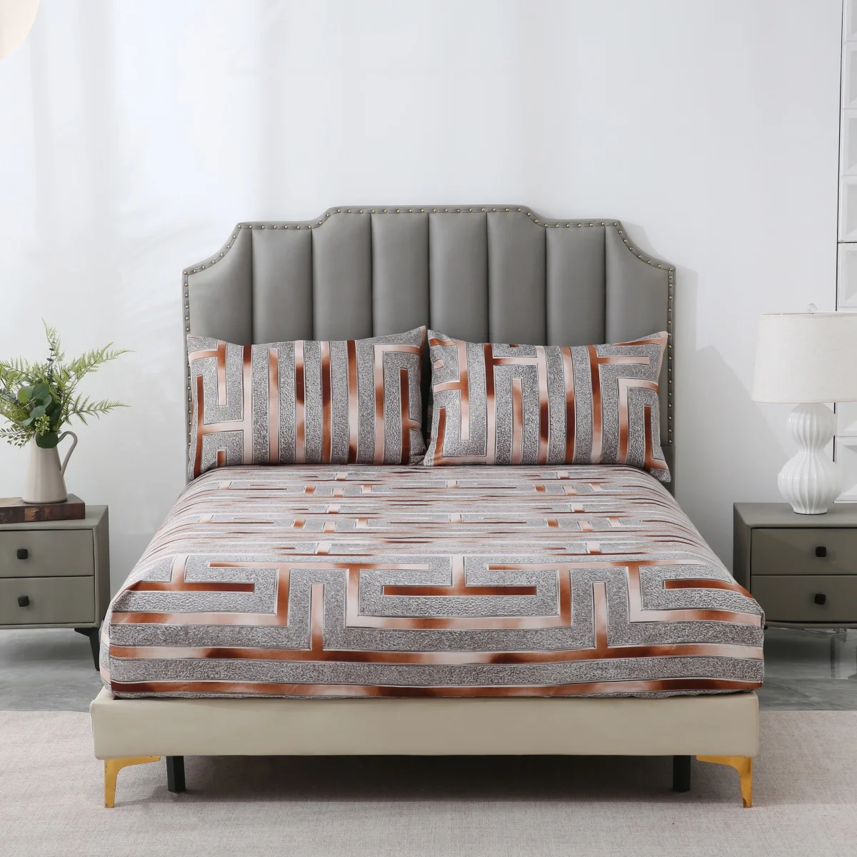 

Abstract Art Sheet Sets Coffee Gradient Twin King Sheets Geometric Lines Stripe Bed Sheets Modern Geometry Fitted Sheet, 3-Piece