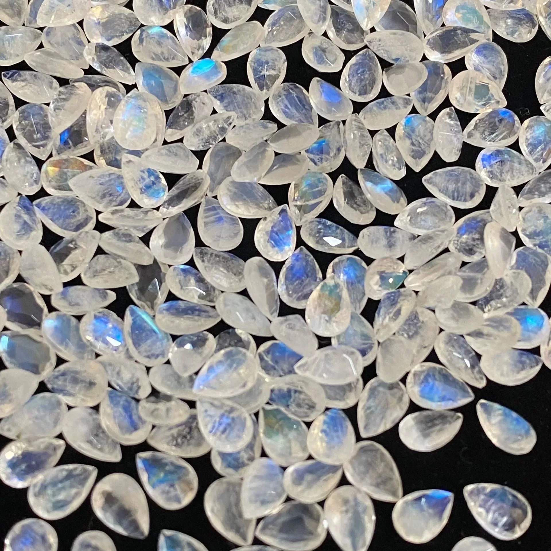 Natural Strong Blue Fire Moonstones Pear Faceted Smooth Polished Loose Gemstones Multiple Sizes For Jewelry Making