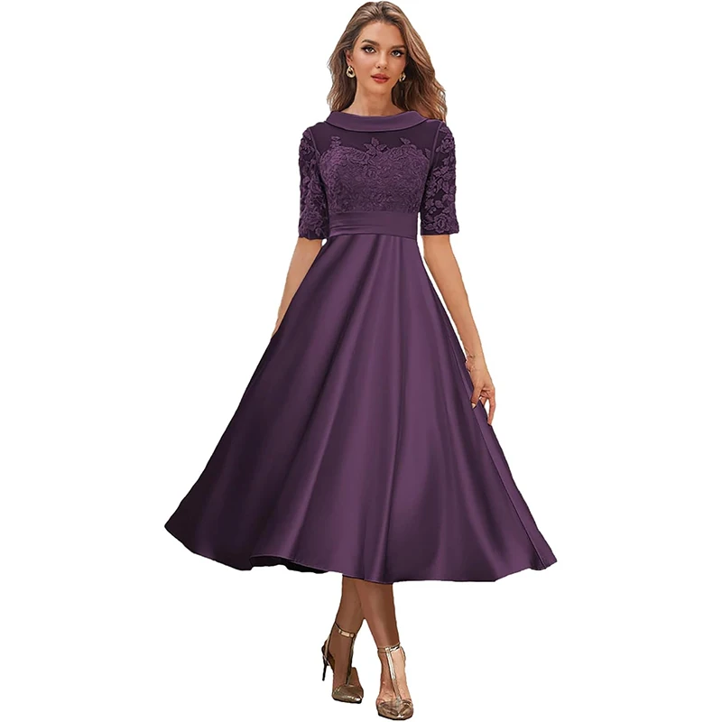 신부 어머니 드레스 쉬폰 레이스 아플리케 반소매 티 길이 정장 우아한 웨딩 파티 게스트 2023 신상 맞춤 제작