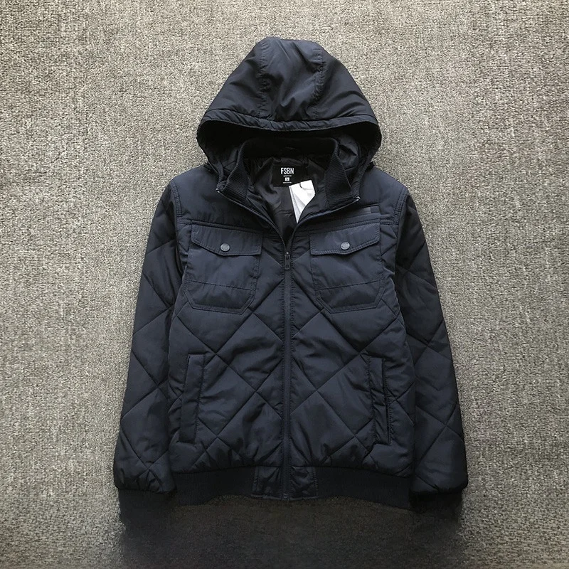 

Warm Outdoor Men's Cotton Jaet Diamond Patterned Multi-ket Windproof Waterproof Youth Faion Winter Coat Stand Fit