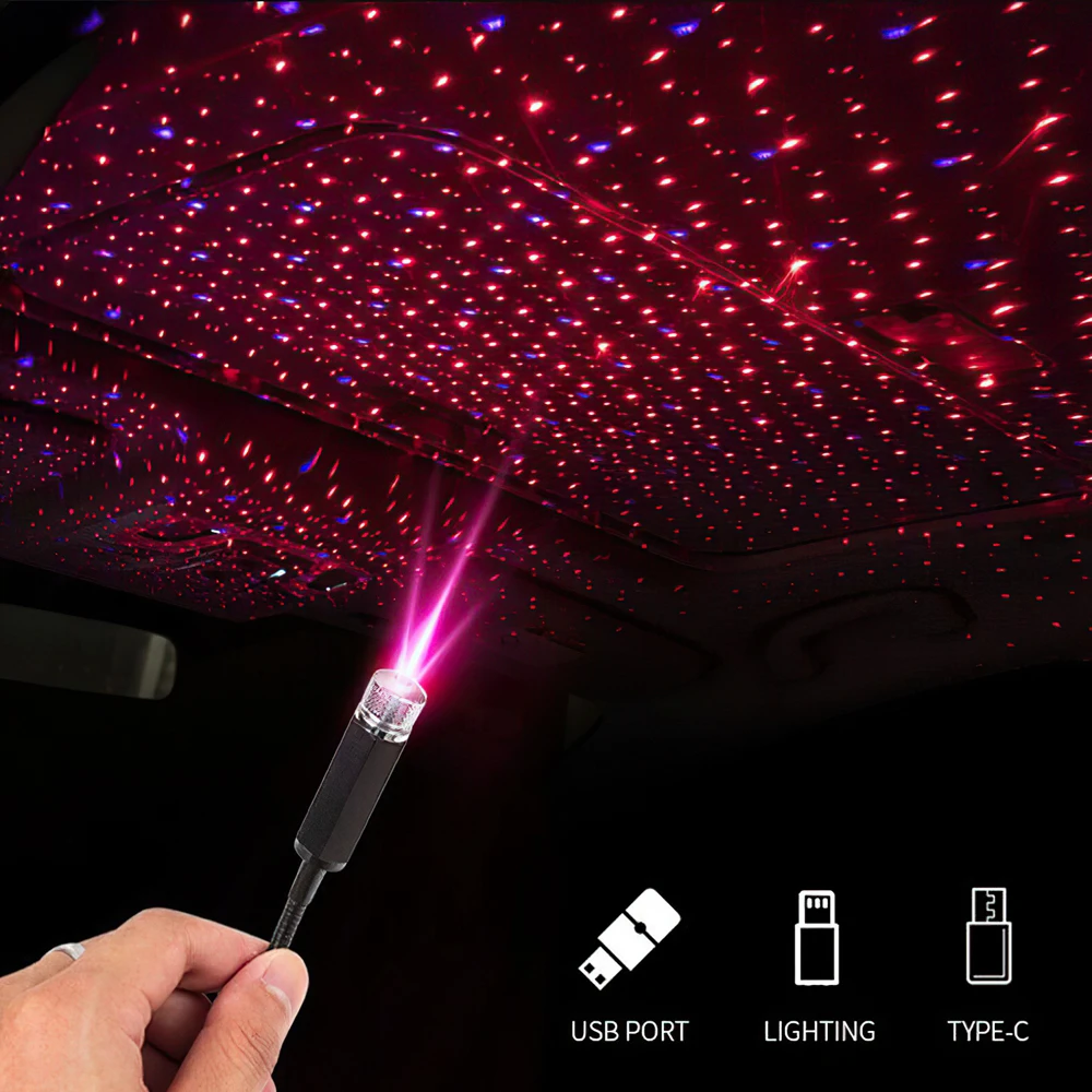 5V Car Romantic LED Starry Night Light USB Powered Projection Light Suitable For Car Roof And Ceiling Decoration Tools