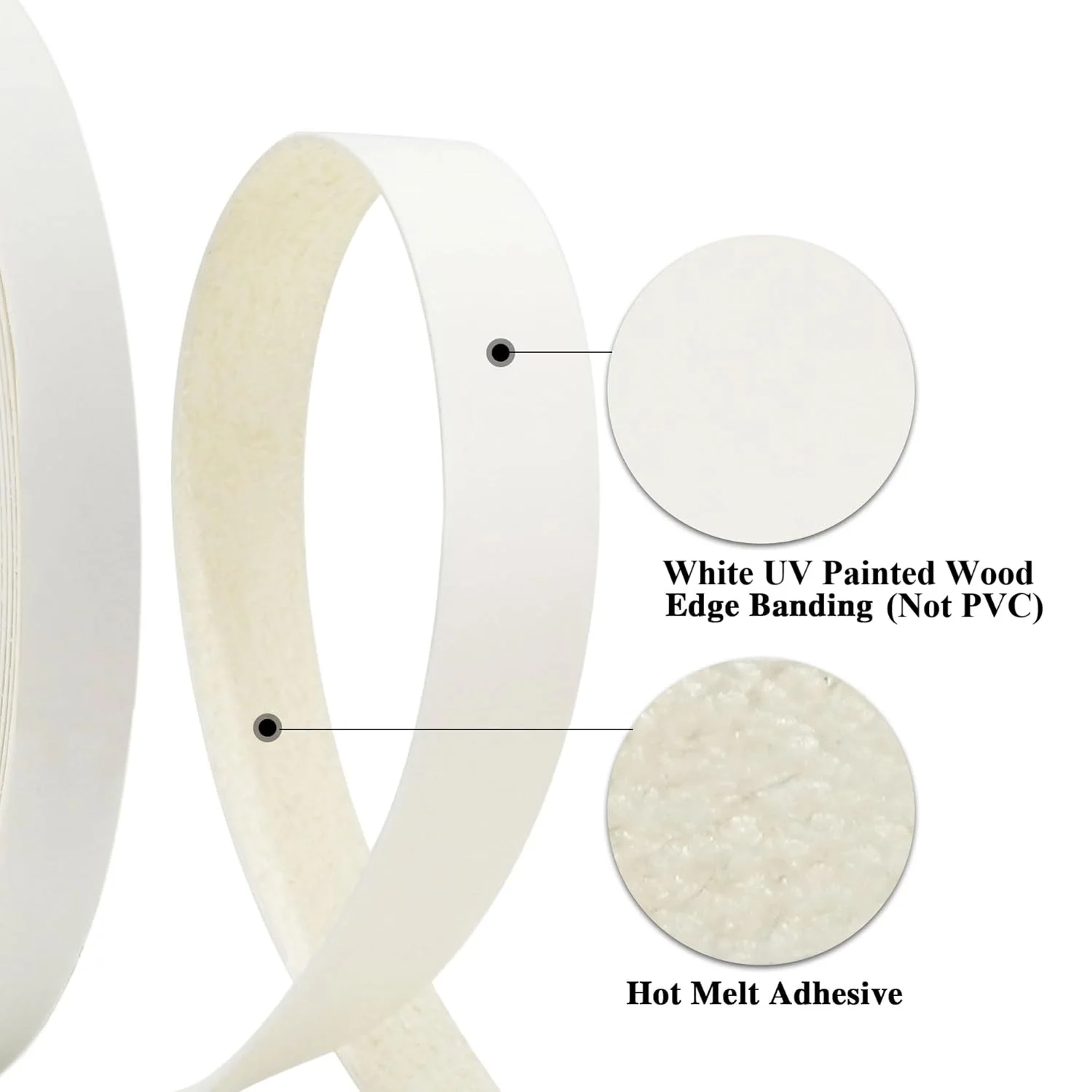 Real White Edge Banding Wood Veneer Not Melamine PVC,UV Painted Pre-glued Edge Band With Hot Melt Adhesive For Furniture Edging