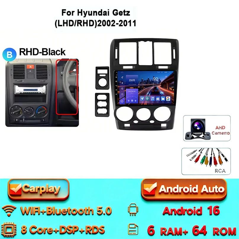 Android 16 Carplay Android Auto 4G WIFI voor HYUNDAI GETZ 2002-2011 GPS DSP BT 2Din Touchscreen multimedia Autoradio
