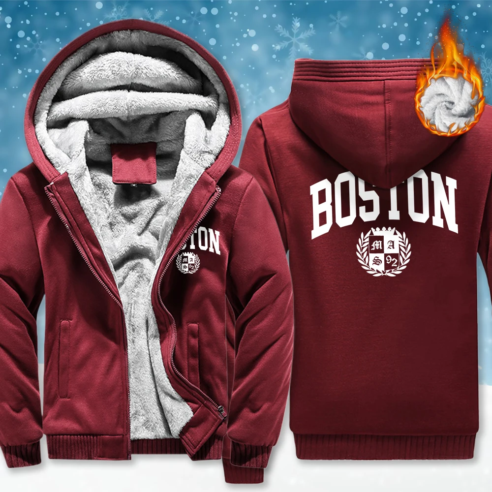 

Сакральный значок Бостона с принтом на молнии, мужская модная мягкая толстовка, зимний утепленный теплый топ, повседневный унисекс, флисовый топ с длинным рукавом