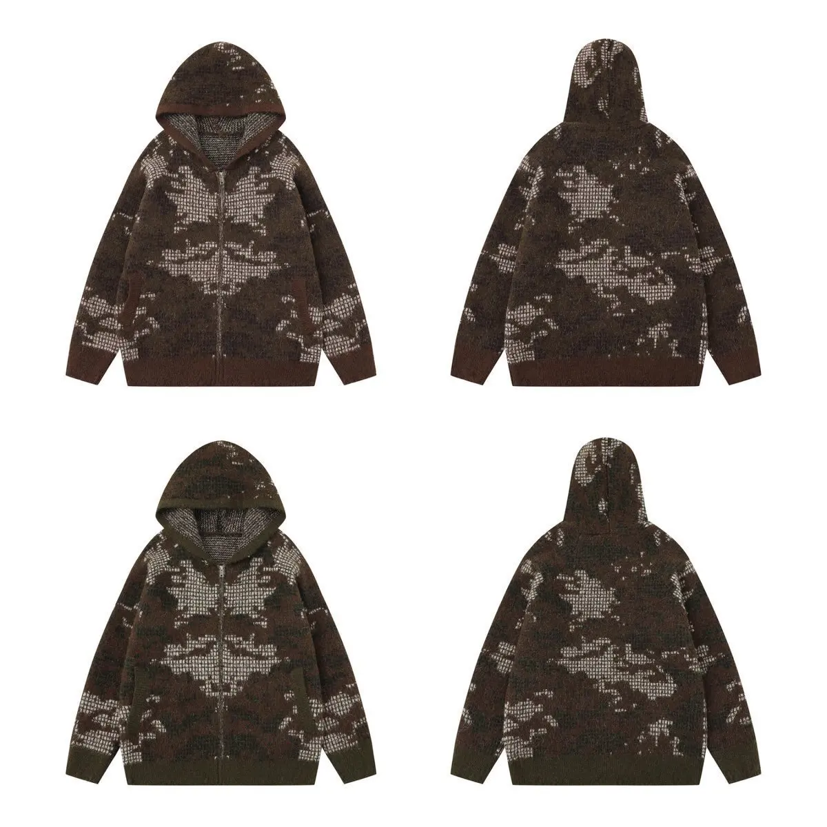 

Men's Camouflage Jacquard Sweater Lapel Slim Fit Knitted Jacket Hooded Coat Autumn Winter New Arrival