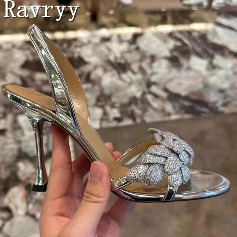 Gold Flower Rhinestone High Heels Sandals Women New Brand Open Toe Thin Heel Back Strap Sandal Ladies Party Wedding Shoes