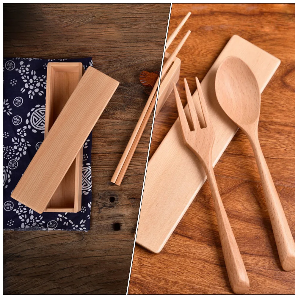 

Wooden Chopsticks Spoon Set Forks Spoons Portable Tableware Camping Dinnerware Durable Smooth Easy Clean Picnic Box Kitchen Bar
