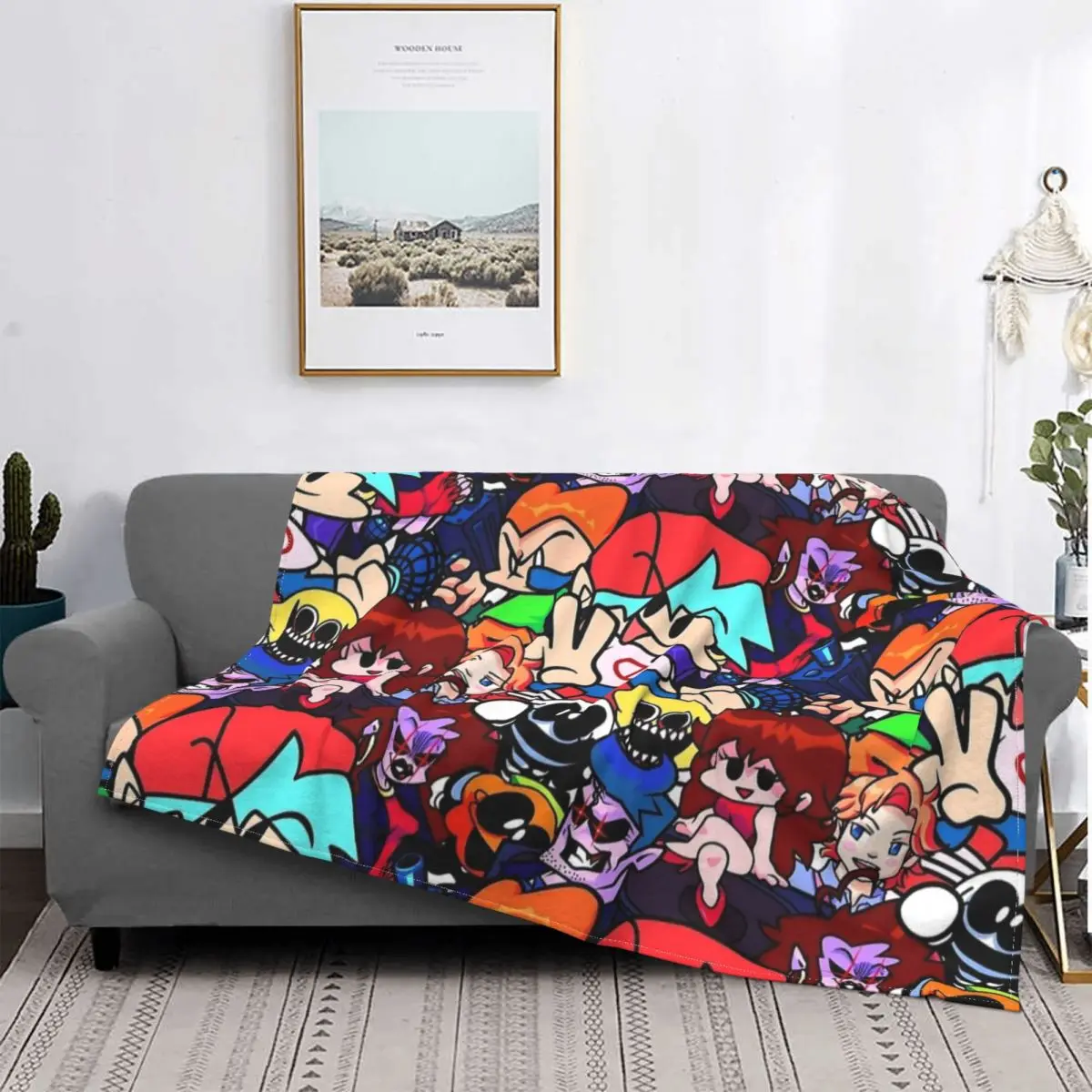 Friday Night Funkin Collage Blankets Flannel Printed Multi-function Warm Throw Blankets for Sofa Bedroom Bedding Throws