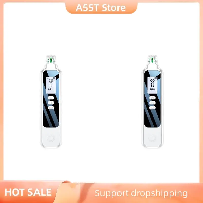 أجهزة كشف أول أكسيد الكربون المحمولة A55T 2X للسفر، كاشف ثاني أكسيد الكربون المحمول بشاشة LCD مع بطاريتين AAA، (أبيض)