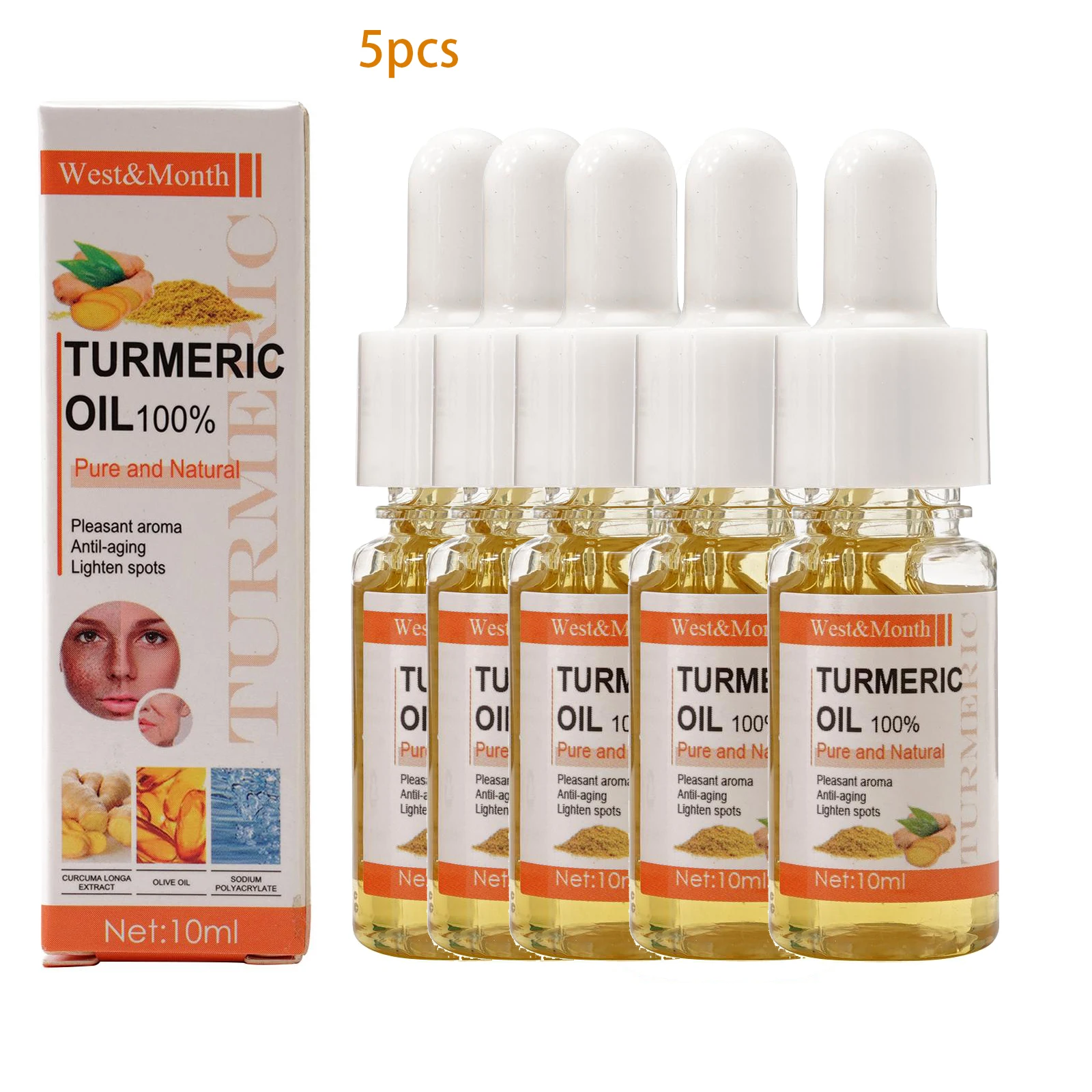 

5pcs Turmeric Oil Skin Lightening,Face And Body Whitening, Acne Fade, Dark Spot Removal, Anti-Aging, Moisturizing Face Oil 10ml