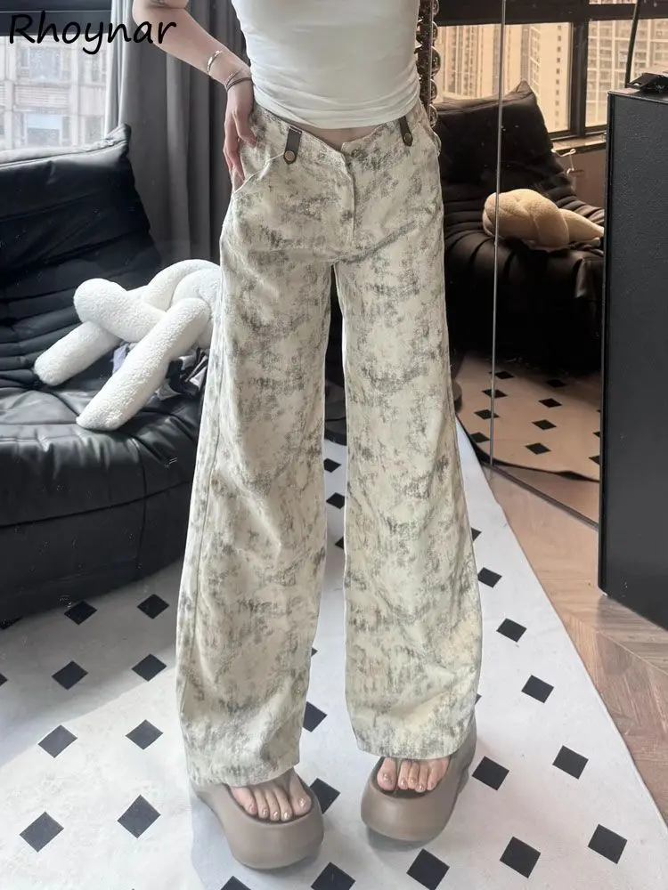 

Tie Dye Jeans Women American Fashion Vintage Slender High Waist Drape Casual All-match Daily Streetwear College Spring Hot Girls