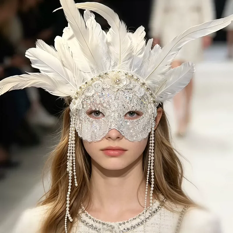 Feather Mask, Adult Makeup Ball Party Evening Party Long Style Tassel Mask