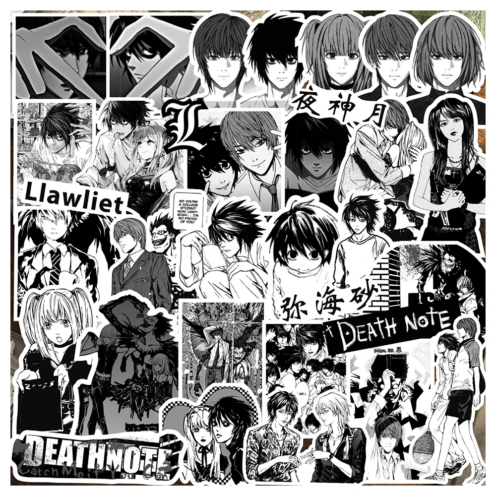 10/30/72pcs Anime DEATH NOTE สีดําสีขาวสติกเกอร์ Cool การ์ตูน Graffiti Decals Scrapbooking โน้ตบุ๊คกระเป๋าเดินทางเด็ก DIY สติกเกอร์ของเล่น