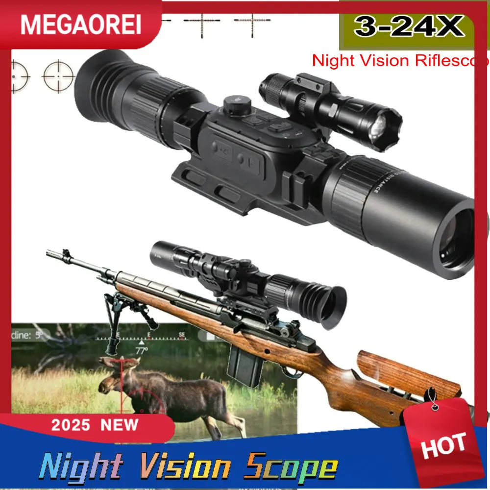 Day Night Hunting Scope3-24X Night Hunting Scope Riflescope Hunting Trail Night Vision Monocular 7 Reticles Riflescope Digital W