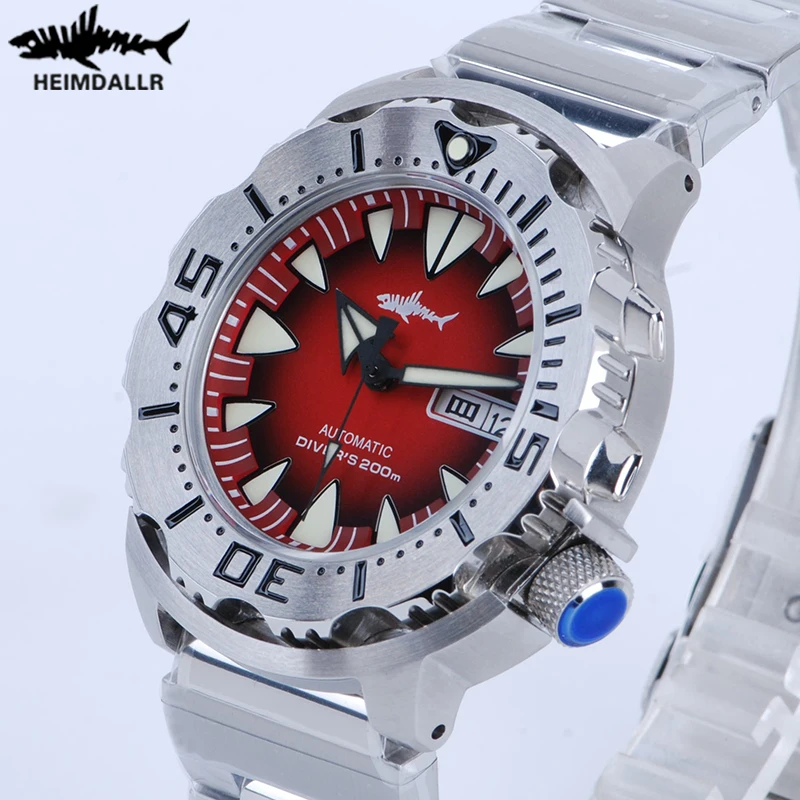 Imagem -03 - Heimdallr Sharkey Monster v2 Diver Assista Nh36a 200m Safira Cristal c3 Luminosa Geada Mostrador Vermelho Relógio Mecânico Automático Masculino