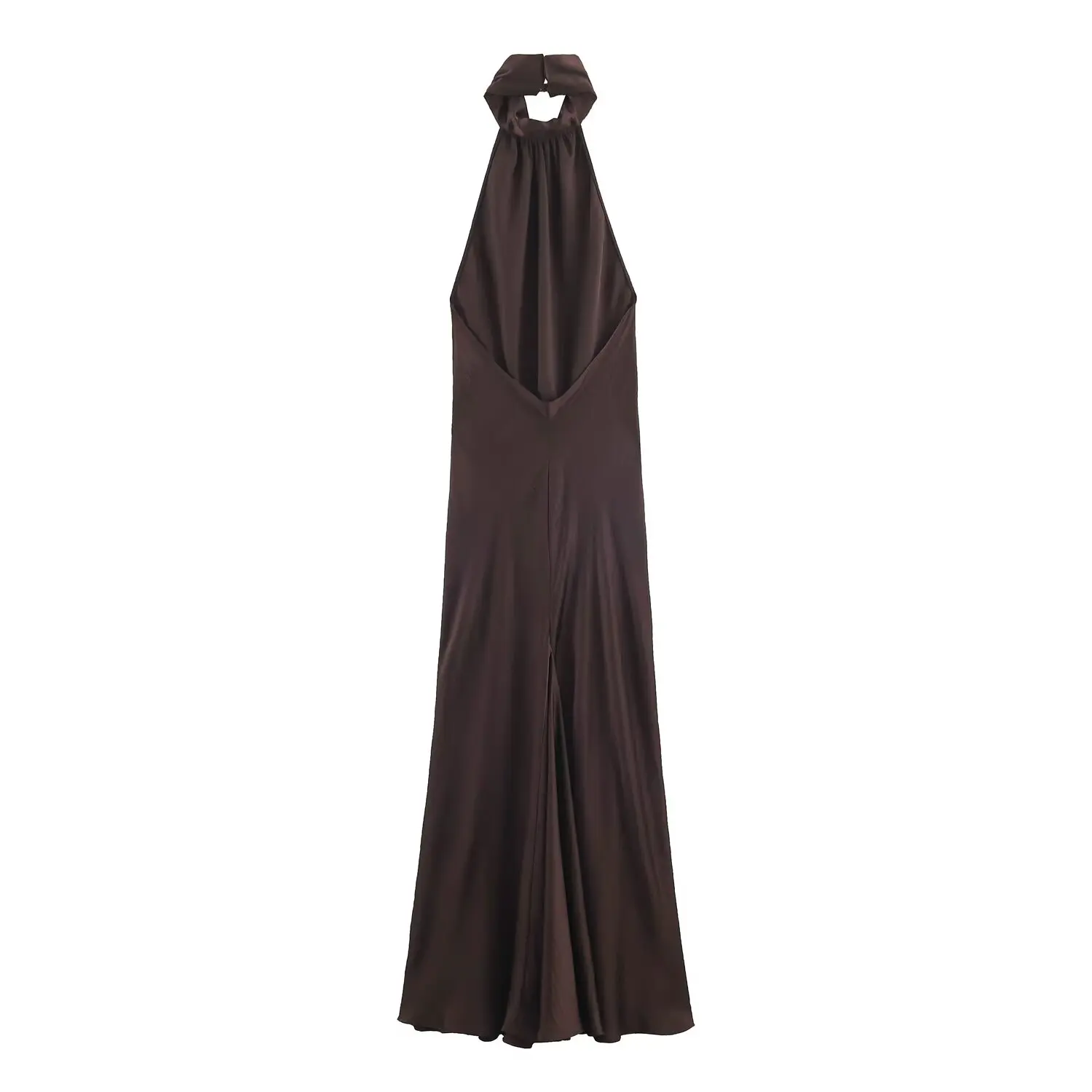 BSAY Elegant Solid Satin Women Halter Neck Maxi Dress Sleeveless Ruched Detail High Side Split Flowy Long Formal Evening Dress