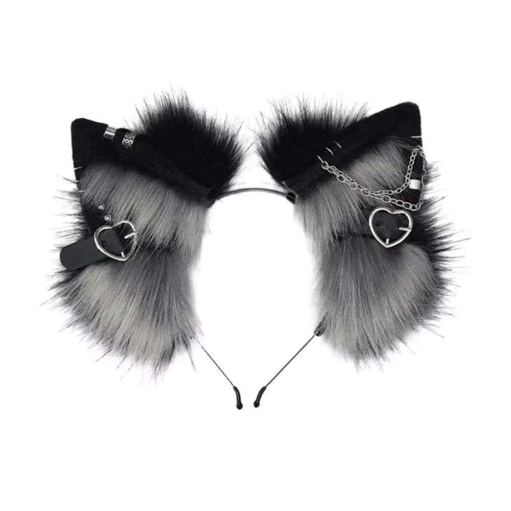 Serre-tête Lolita oreilles de chat avec pendentif cœur, accessoires de coiffure pour Halloween et cosplay