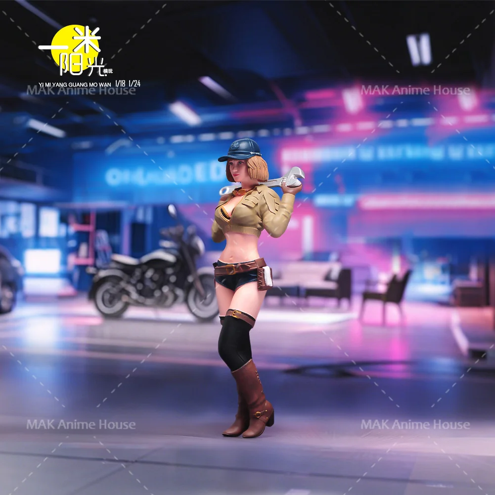 Miniaturen Figuren 1/24 1/18 Sexy Taille Baring Racing Monteur Schoonheid Prachtige Facial Geschilderd Model Creatieve Scène Poppen Speelgoed