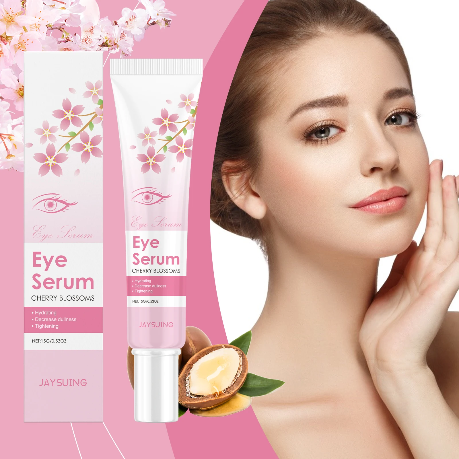 JAYSUING Sakura Eye Serum Anti Dark Circles Puffiness Eye Bag Wrinkle Remover Firming Moisturizing Brightening Eye Lifting Cream