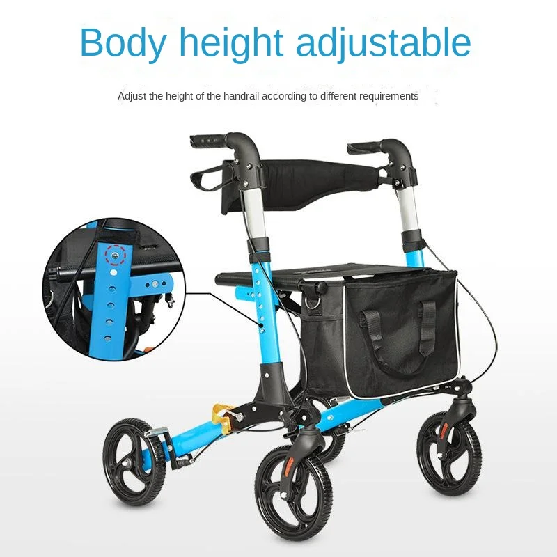 Foldable Elderly Walking Stick Walker With 4 Wheels Aluminum Alloy Walking Assist Rehabilitation Shopping Trolley Mobility Aids