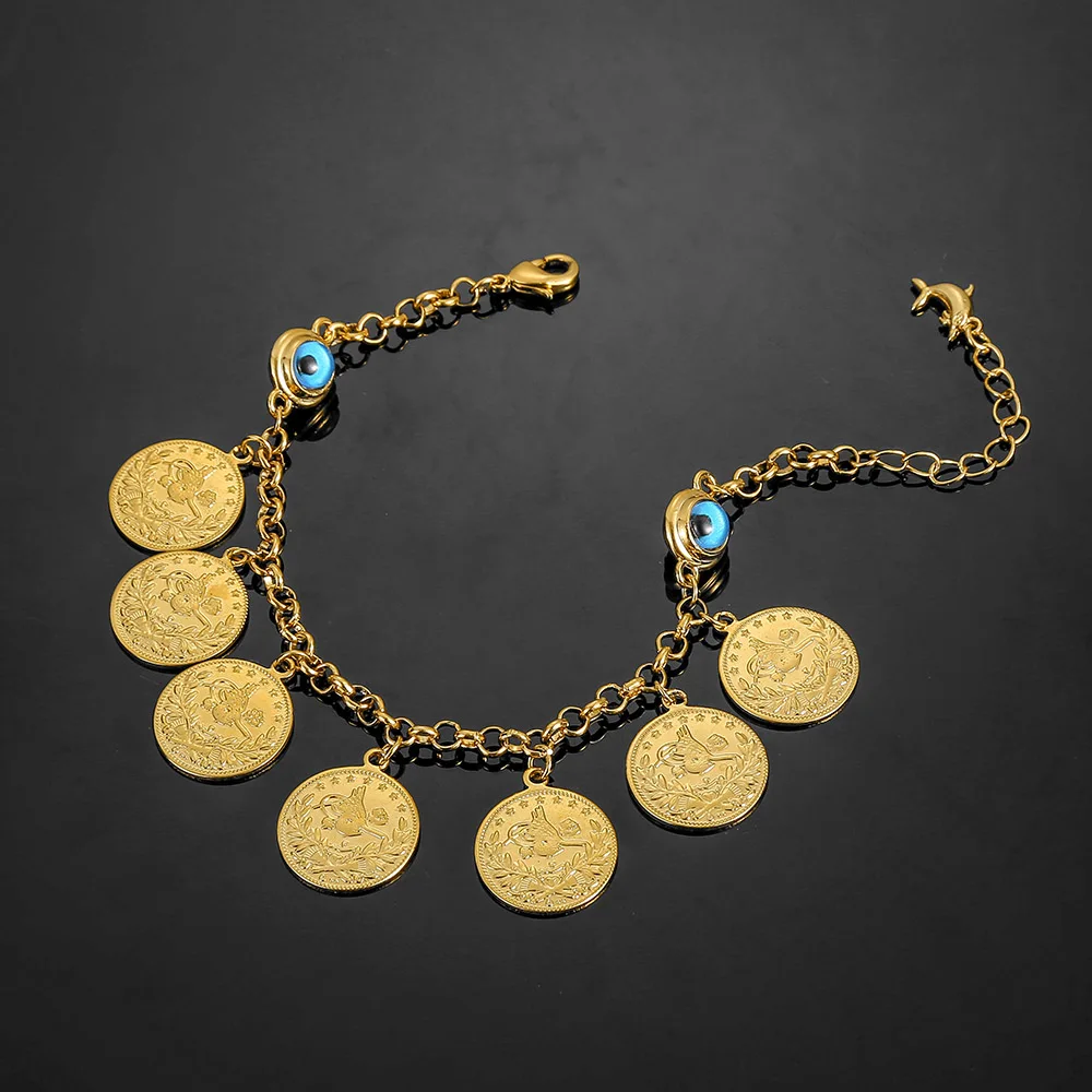 Boho Dubai Muslim Arabic Jewelry Set Gold Plated Bracelet Necklace Wedding Gift for Women Coins Pendant Jewellery Accessoires