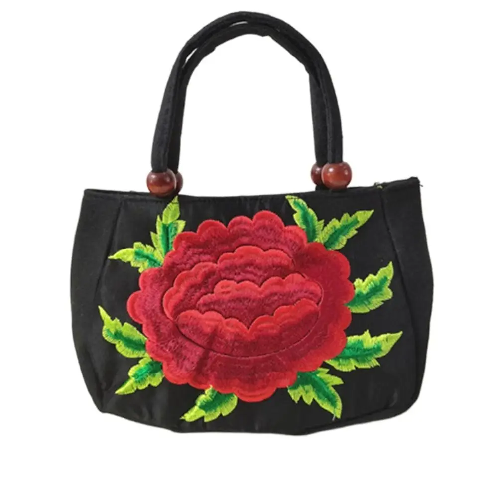 

Bird Embroidery Flower Handbag Canvas Leaf Ethnic Style Tote Bag Large Capacity Mommy Bag Rose Flower Shoulder Bag Travel