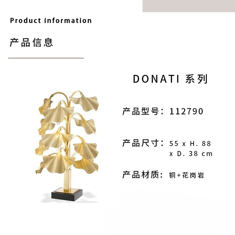 Lámpara nórdica simple de ginkgo biloba, lámpara de sala de estar para villa, personalidad creativa de lujo, lámpara artística para comedor, totalmente de cobre