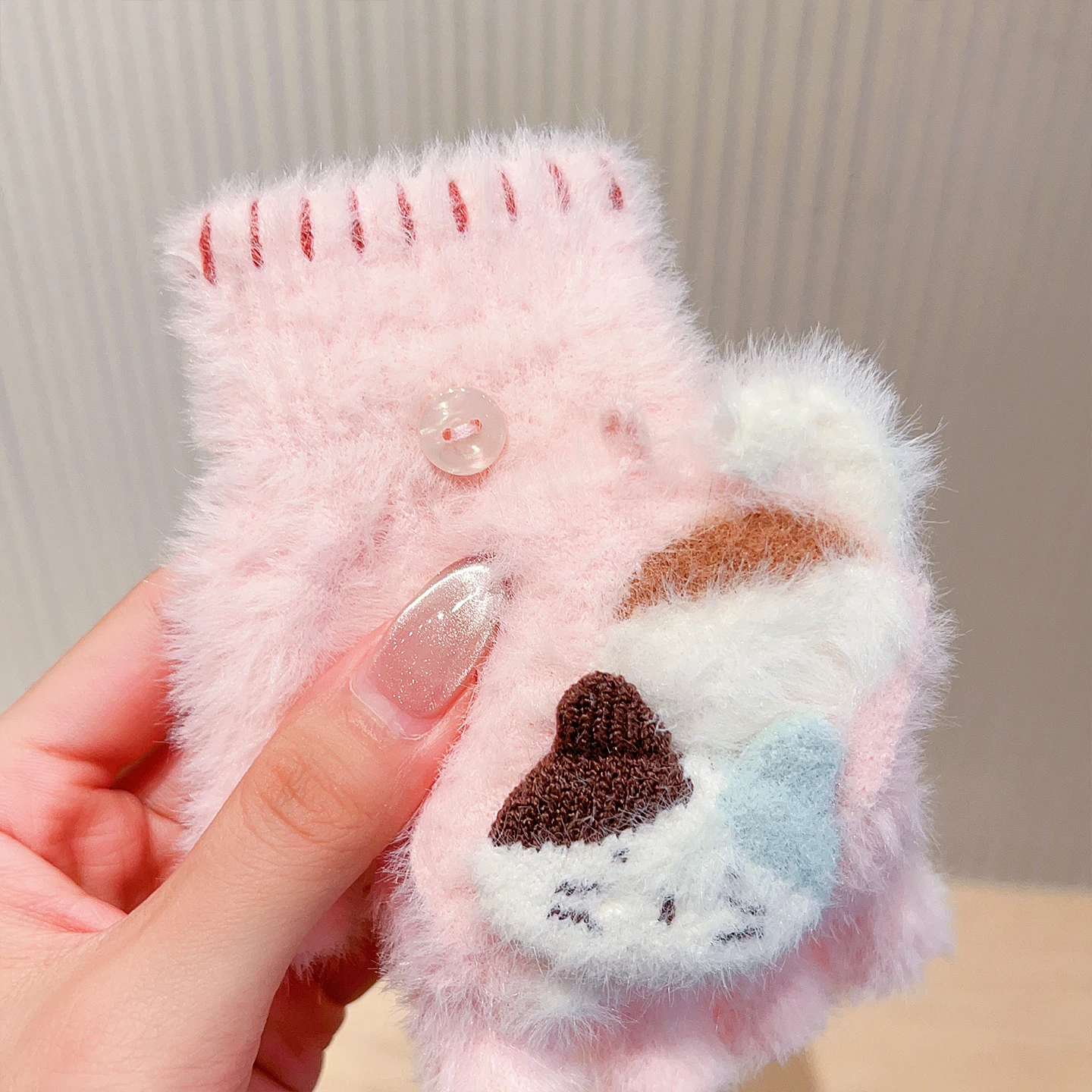 2-in-1 Kinder-Flip-Handschuhe, umwandelbar, aus Kunstfell, Plüsch, Cartoon-Fuchs, Katze, Hund, für Kleinkinder, warm, kältebeständig, Kindergeschenk, Winterhandschuhe 2026 – Detail 5