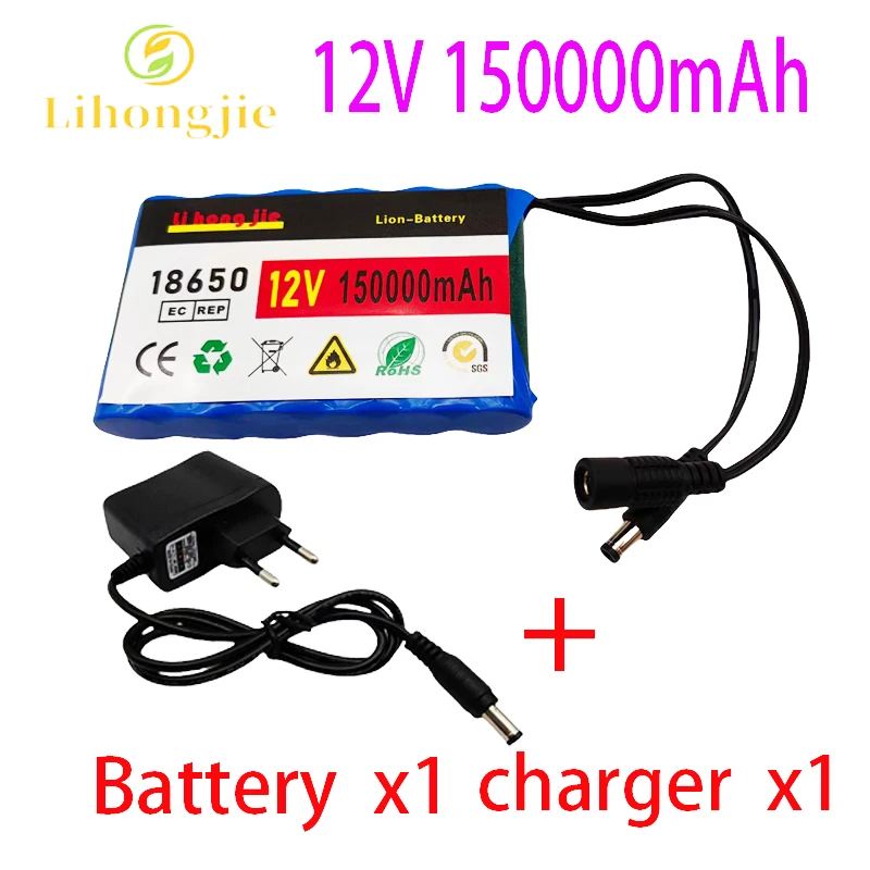 12V 18650 Battery pack 150000mAh 18650 Rechargeable batteries 12.6V PCB Lithium Battery pack Protection Board 12.6V 1A Charger