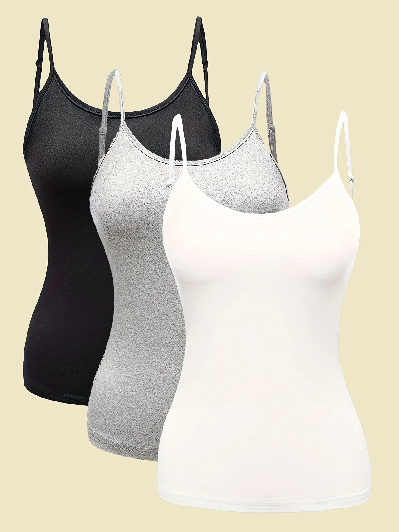Women's Fashion solid color T-shirt Straps Top Casual Breathable Micro Elastic Fabric Sleeveless Straps sling Vest 3 pieces