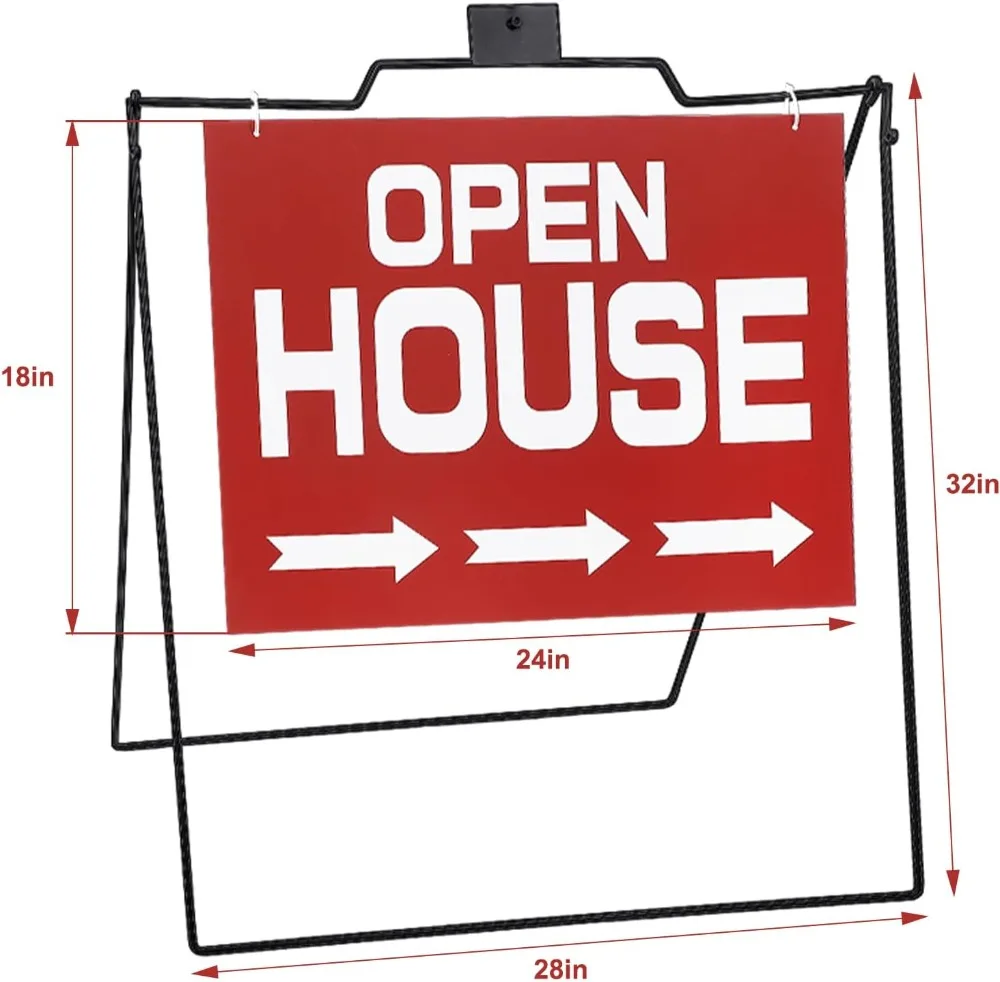 

5 шт. 28 x 32 дюйма, черная складная металлическая подставка с А-образной рамкой и табличкой открытого дома 24 x 18 дюймов, таблички для двора недвижимости для наружной рекламы