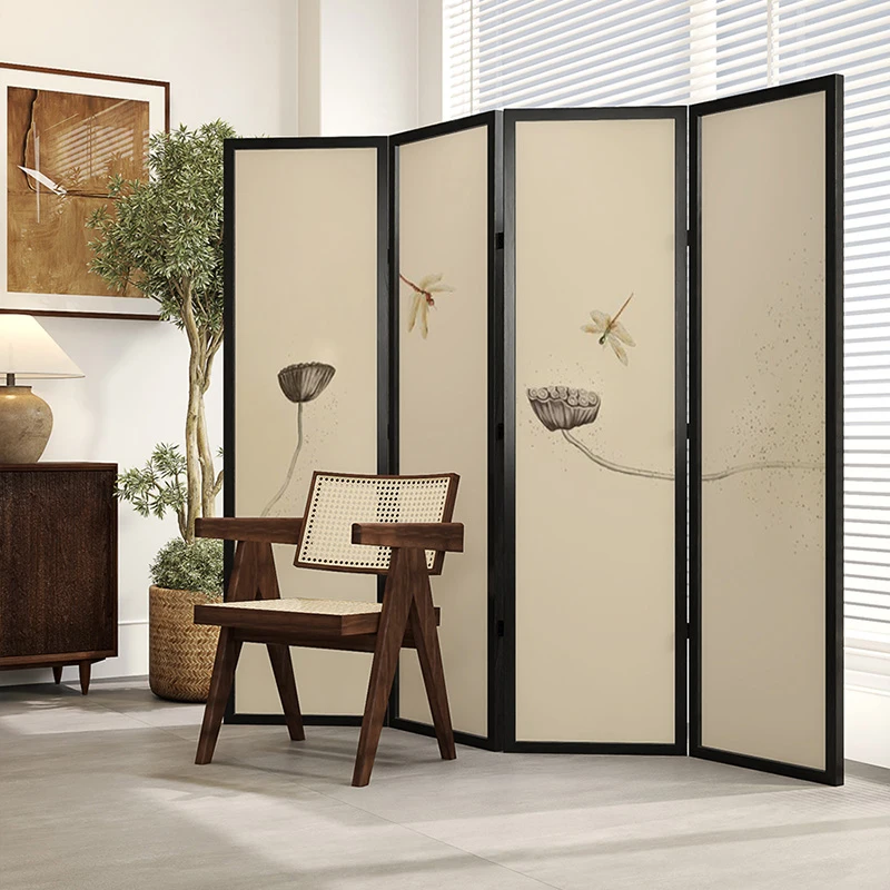 

New Chinese-style solid wood screen folding mobile living room partition tea room office blocking household entrance lotus foldi
