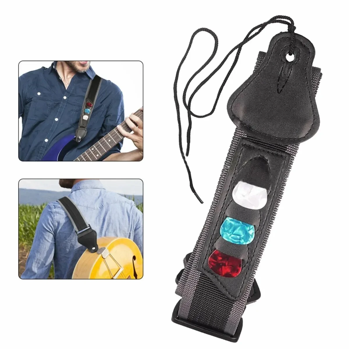 Miwayer PU Leather Guitar Strap, Adjustable Shoulder Strap w/ 3 Guitar Picks Storage Bag Holder for Electric Bass & Acoustic view 6