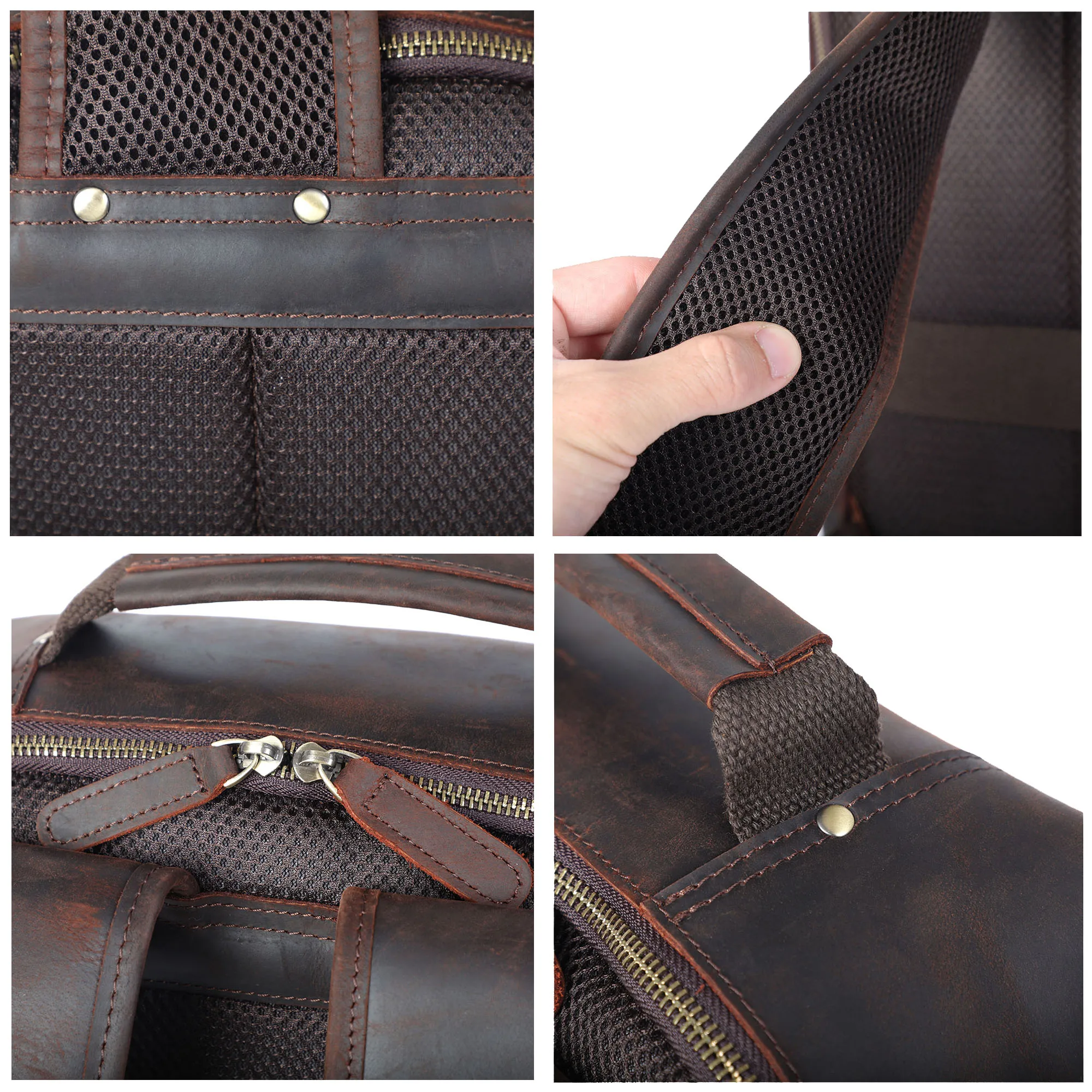 S.WORKER Vintage Echtleder-Rucksack Laptop-Tasche Crazy-Horse-Leder Schultasche Outdoor-Reise-Weekender-Schultertasche – Detail 11