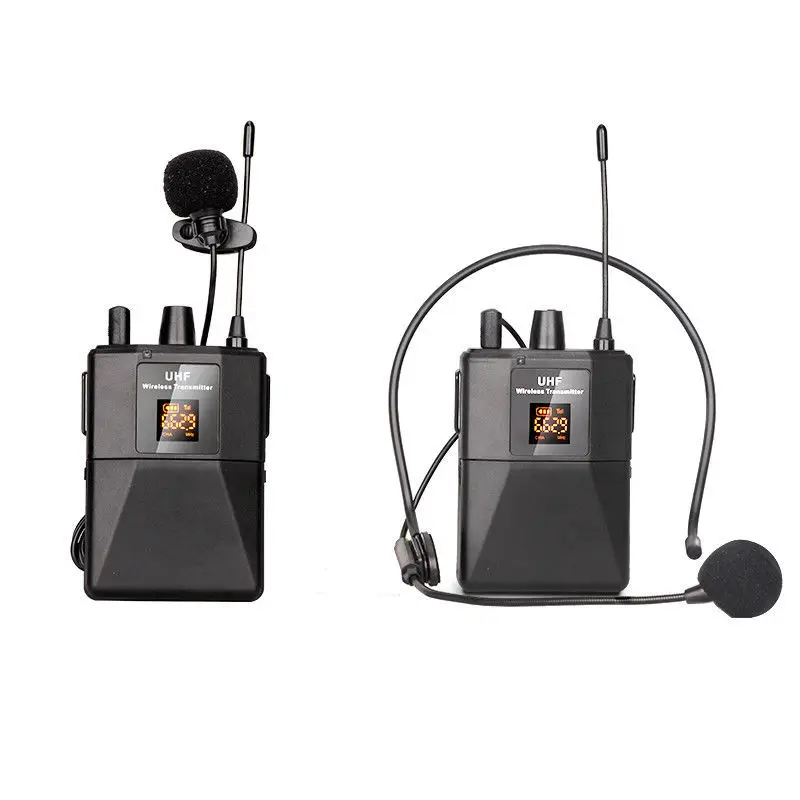 Dual Wireless Headset UHF Lavalier Microphone System Lapel Mic with Bodypack Transmitter Up to 50M for Teaching Interview